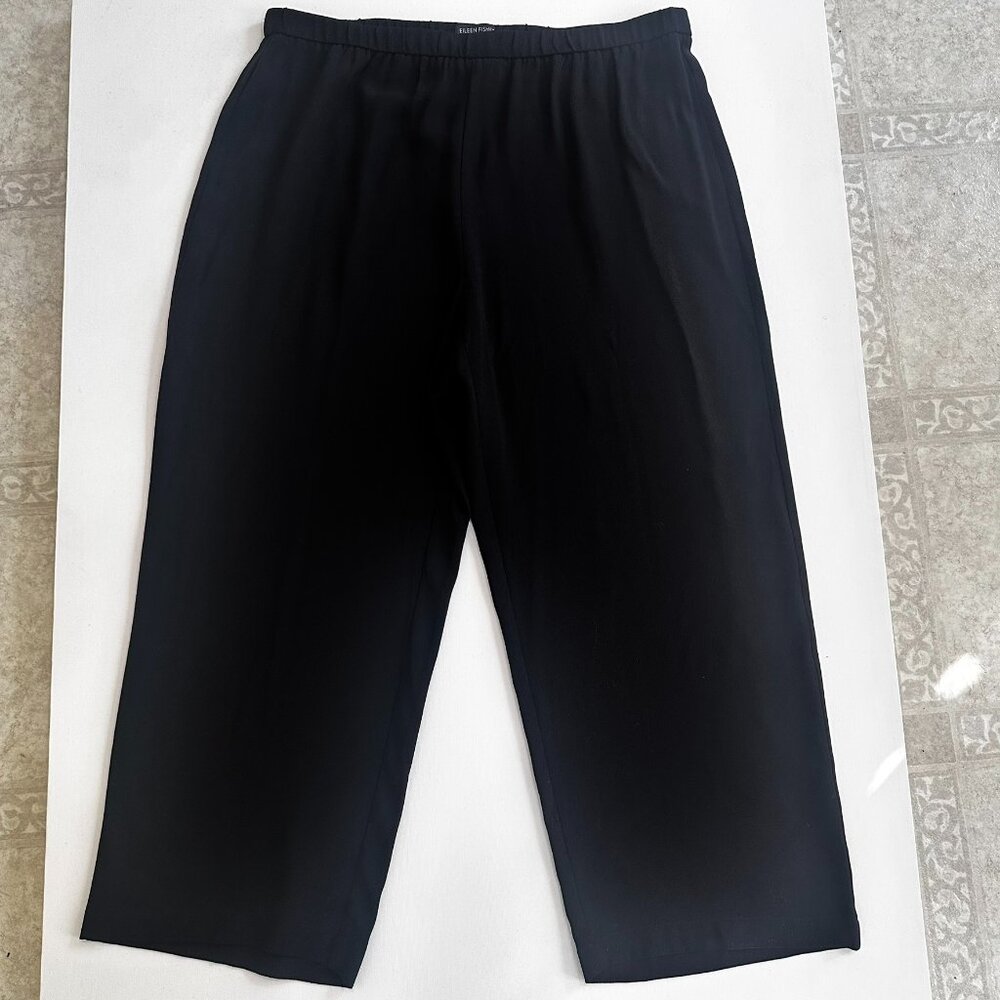 Eileen Fisher Capri Black SZ M Silk Georgette Pull on Pants